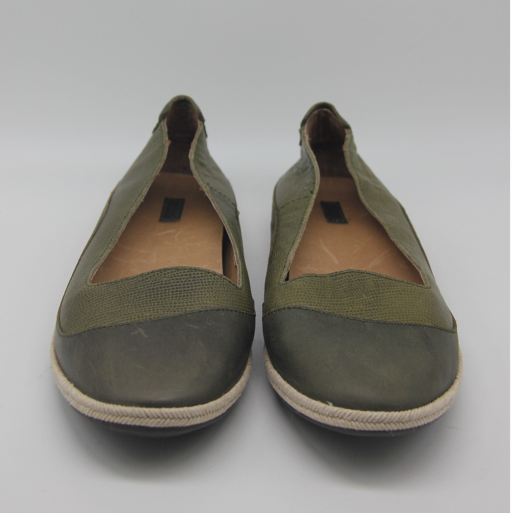 OluKai Shoes Womens 10 Green Leather Lino Ballet Flats Slip On Comfort Casual - Picture 2 of 9